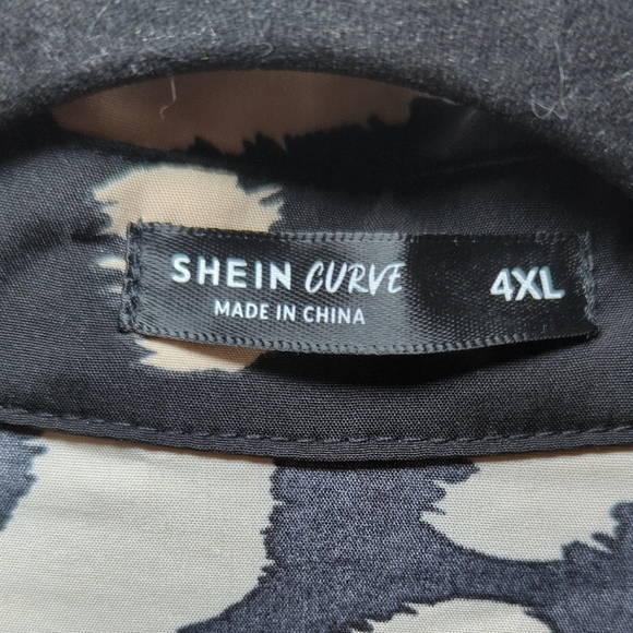 SHEIN Black + Cream Leopard Print Shirt Dress Button Front Women's Size 4XL - Picture 2 of 5